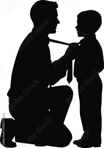 Φωτογραφία Father helping son adjust tie formal wear bonding family silhouette parent child