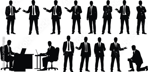 Businessman silhouette, corporate posture, office gesture, professional pose, executive icon, workplace action, leadership concept, business communication, team management