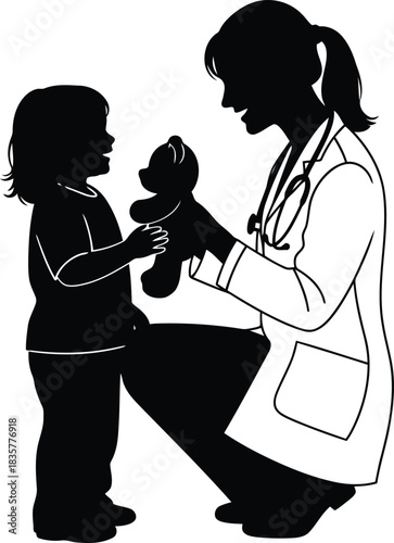 Pediatrician caring for child patient gentle medical examination healthcare comfort doctor's visit for kids vector