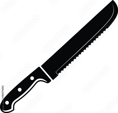 Sharp serrated blade knife kitchen utensil tool handheld cooking equipment object vector