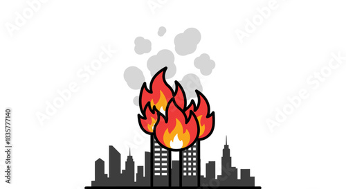 Cityscape engulfed in blazing inferno, showcasing urban disaster and destruction of property