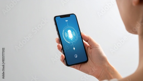 Wallpaper Mural Eine Frau hält ein Smartphone, auf dessen Bildschirm das Symbol eines Sprachassistenten angezeigt wird Torontodigital.ca