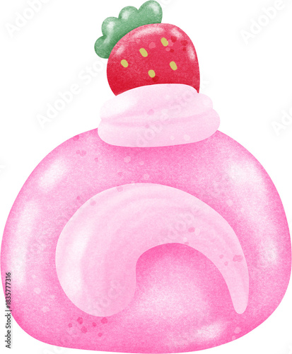 Pink Dessert Illustration with strawberry Topping