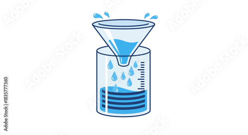 Water purification graphic depicting liquid filtration in a lab setting science concept