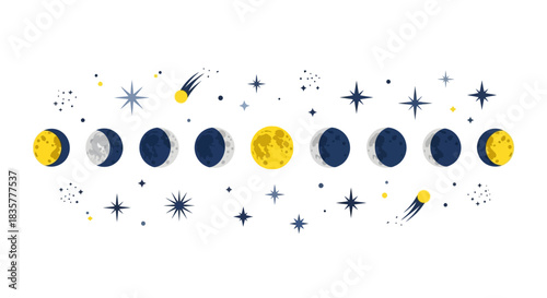 Astral phases and celestial decoration cosmic vector illustration astronomy astrology universe
