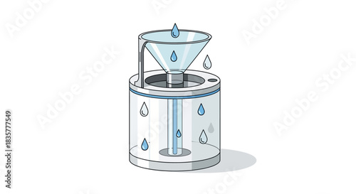 Minimalist weather station illustration showcasing water accumulation for precipitation measurement