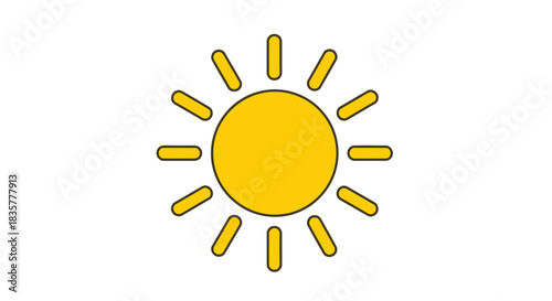 Stylized sunshine illustration displaying optimism and summer warmth in bright yellow tones on