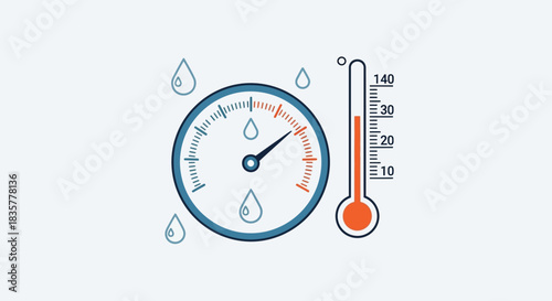 Illustration depicting humidity gauge and thermometer representing weather conditions and