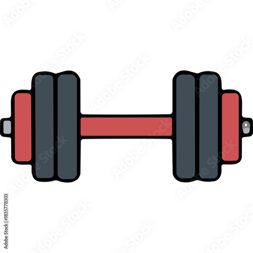 Simple Dumbbell With Red and Dark Grey Weights Isolated on Black Background Ideal for Fitness and Workout Graphics