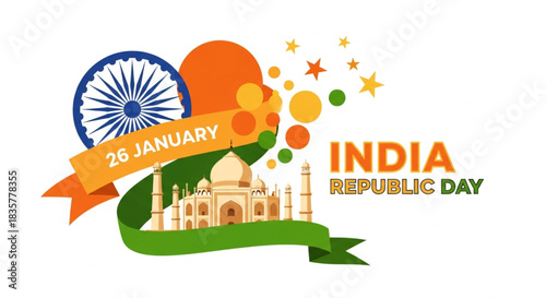 Happy India Republic Day Vector Illustration on 26 January Featuring the Indian Flag and India Gate in a National Holiday Celebration Flat Background. 26 January - Happy Republic Day of India Banner
