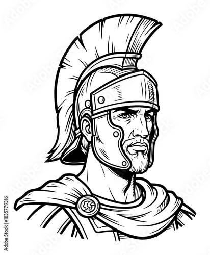 Ancient Roman Centurion soldier portrait with helmet and armor vector sketch