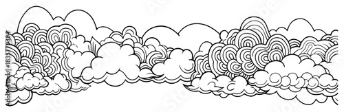 Decorative clouds border with swirling patterns vector sketch illustration