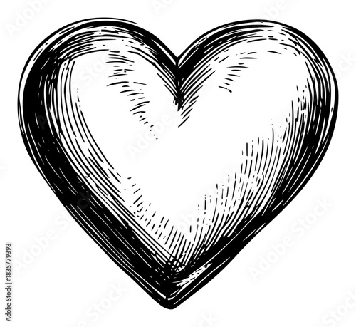 Hand drawn vintage heart shape woodcut style vector illustration