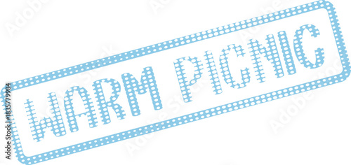 Light blue dotted stamp impression featuring the words Warm Picnic inside a rectangular outline