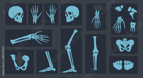A detailed vector illustration showcasing a set of human joints and bones, perfect for medical, educational, and anatomical projects, rendered in a clean, modern style against a dark background.