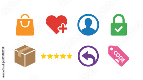 E-commerce Icons: Shopping, Account, and Security