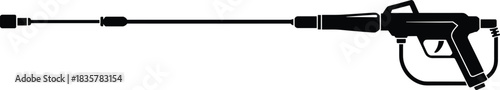 Silhouette of high pressure washer gun tool with hose and nozzle for cleaning equipment, water spray, and car wash illustration