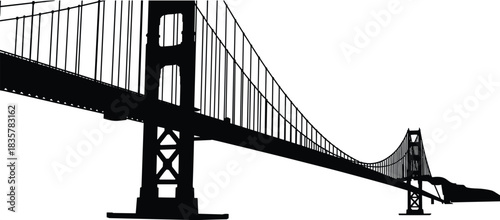 Silhouette of large suspension bridge structure, civil engineering design illustrating transportation infrastructure, architecture, and urban construction concept vector.