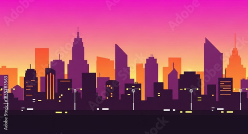 city skyline at sunset