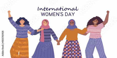 Diverse women celebrating international women s day holding hands and raising fists