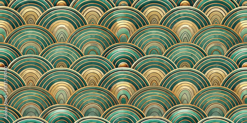 Beautiful teal and gold patterned waves create a stunning background design.