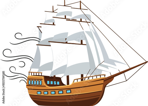 Majestic tall ship sailing on open sea wind blown sails historical vessel adventure exploration vector