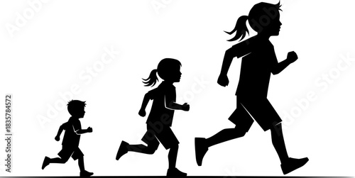 Silhouette of Children Running, Growth, and Progression Concept Illustration
