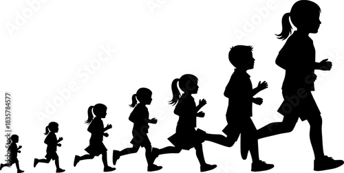 Silhouette of Children Running, Growth, and Progression Concept Illustration
