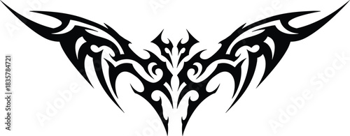 Black tribal wing design with sharp points and curves tattoo white