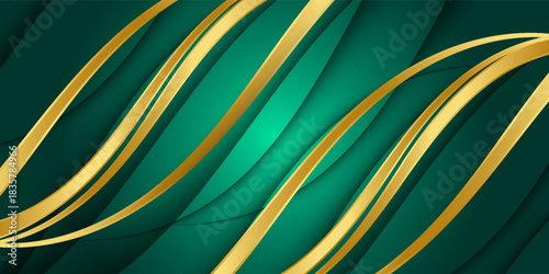 green abstract background decorated with luxury golden lines vector illustration. modern. Eps10