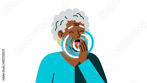 Animated Sequence of Senior Woman Experiencing Oral Pain and Dental Discomfort Illustration