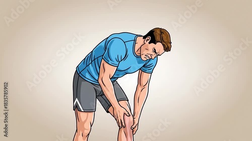 Athlete Experiencing Knee Pain and Discomfort After Intense Physical Activity Depicted in Sequence