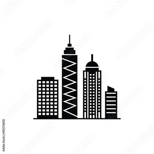 Modern cityscape silhouette of tall buildings and skyscrapers