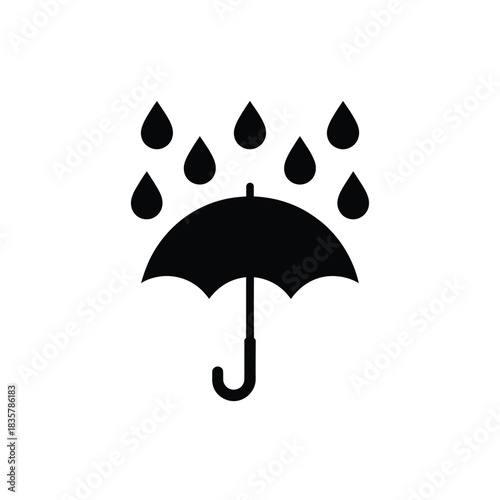 Black silhouette umbrella protecting from raindrops