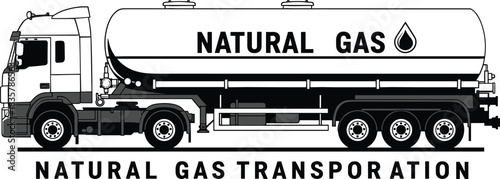 Black and white illustration of a natural gas tanker truck transportation fuel