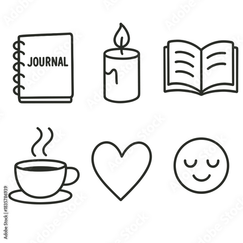 Cozy Self Care Activities Journaling Candle Reading Coffee Heart Smile
