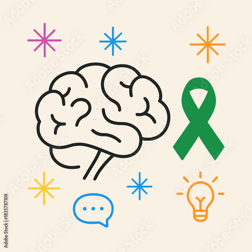 Mental Health Awareness Brain and Awareness Ribbon