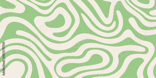 Abstract simple trippy background with green wavy lines pattern. Abstract groovy backdrop in retro 60-70s style. Cool funky ripple stripes design. modern design