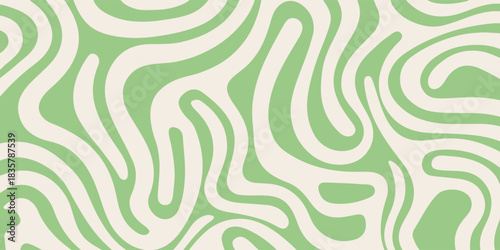 Abstract simple trippy background with green wavy lines pattern. Abstract groovy backdrop in retro 60-70s style. Cool funky ripple stripes design. wiht a modern concept style
