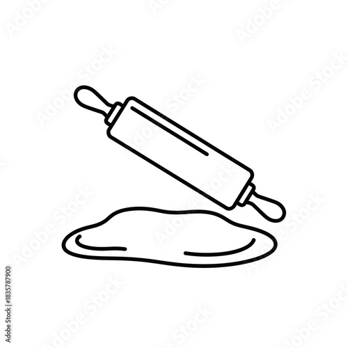 A rolling pin smoothing out a shape of dough for baking or cooking preparation