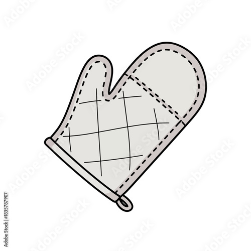 A simple illustration of a grey oven mitt with quilted stitching, isolated on a white background.