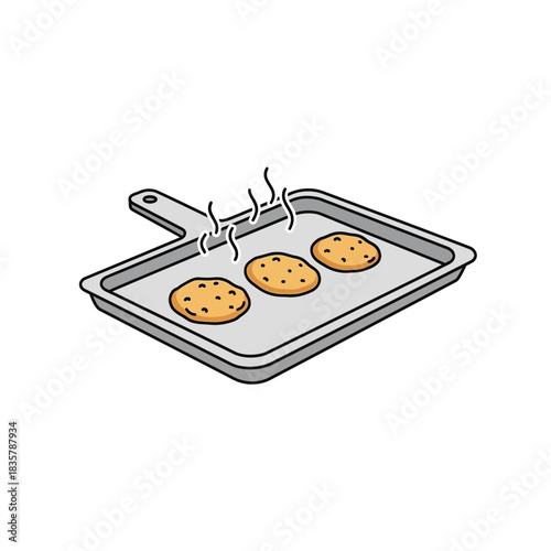 Freshly Baked Cookies Cooling on a Baking Tray with Steam Rising