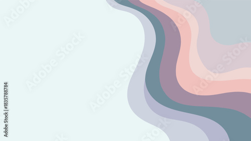 Abstract design featuring wavy layers in pastel shades of pink, purple, and blue, creating a soft and calming visual effect.