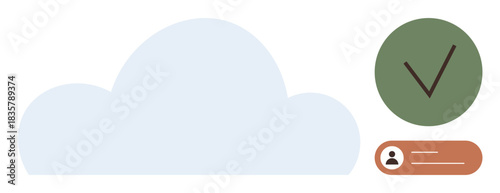 Cloud with user profile icon and green check mark indicating verification or access approval. Ideal for data storage, security, cloud access, authentication, technology, minimal design, flat metaphor