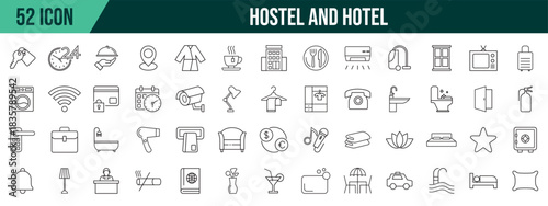 Collection of hostel and hotel icons, editable and resizable vector icon templates.