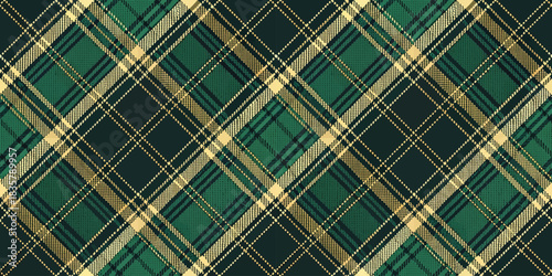 A classic green and gold tartan plaid pattern, evoking a sense of warmth and tradition.