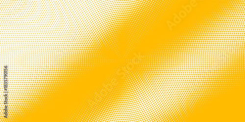 Yellow halftone gradient texture. Vanishing cartoon polka dot background. Dotted edge gradation pattern. Fading comic pop art overlay backdrop. Border frame halfton patern effect wallpaper. Vector