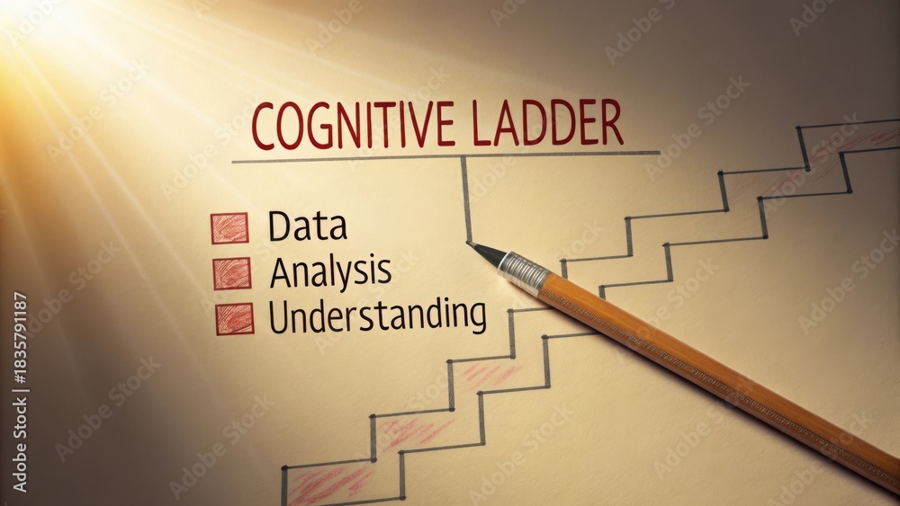 Fototapeta premium Cognitive Ladder Illustration with Steps for Data Analysis and Understanding in Educational Concepts