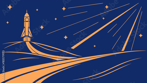 Space Rocket Launch Exploration Innovation Business Growth Concept with vector illustration