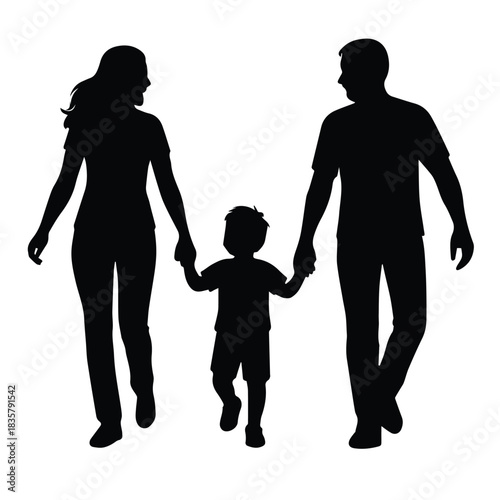  Happy walking family silhouette crafted for parenting-friendly vector themes.